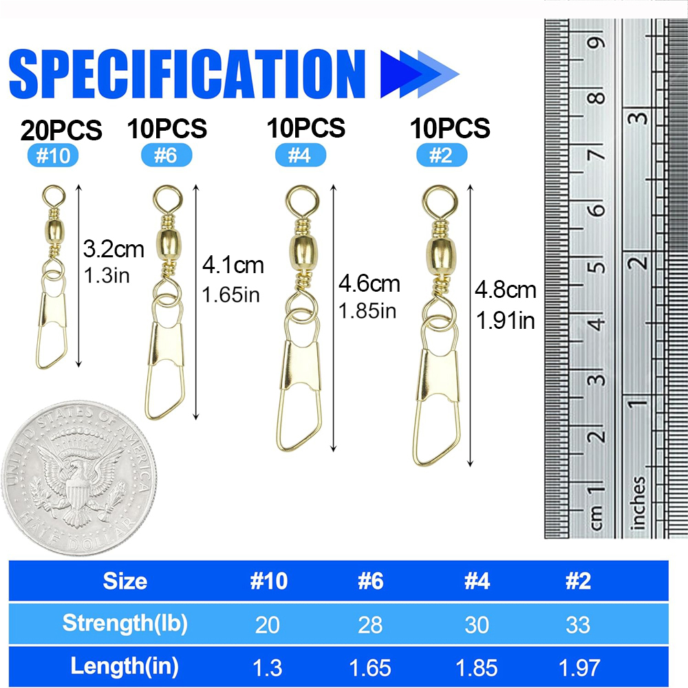 50Pcs Gold Fishing Barrel Swiv - Fishing Lure Accessories のレビューと価格